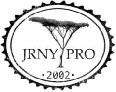 A black and white image of the jrny pro logo.